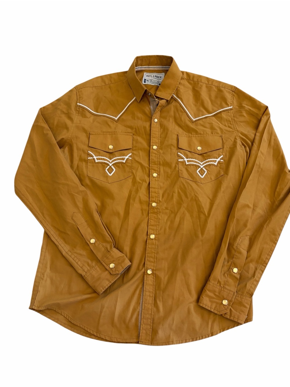 OUTLANDER by CRAFT+FLOW Button Down Shirt S Mustard Western Pearl Snaps